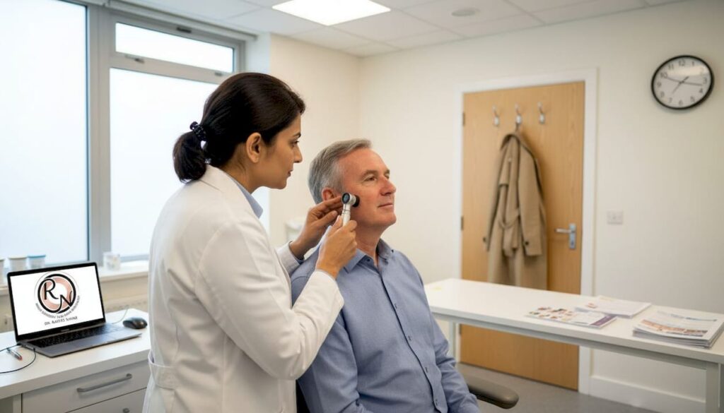 Doctor examining a male patient for skin concerns in a clinical setting, highlighting the importance of early detection of basal cell carcinoma.
