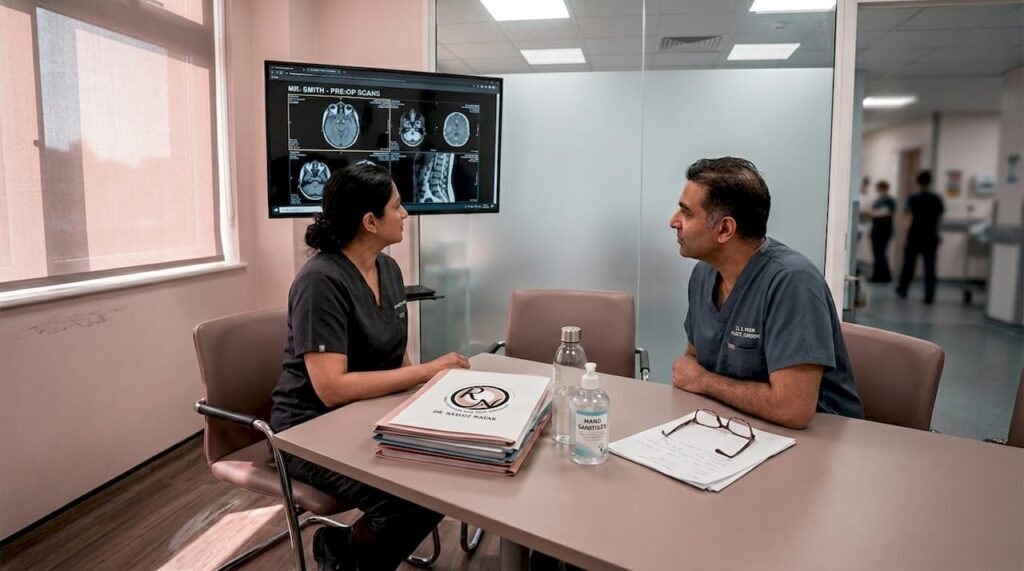 Mohs and plastic surgeons consulting together