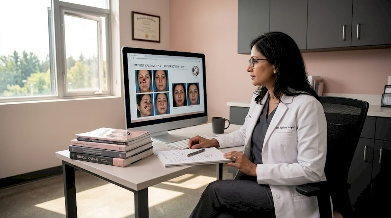 Plastic surgeon reviews facial reconstruction images