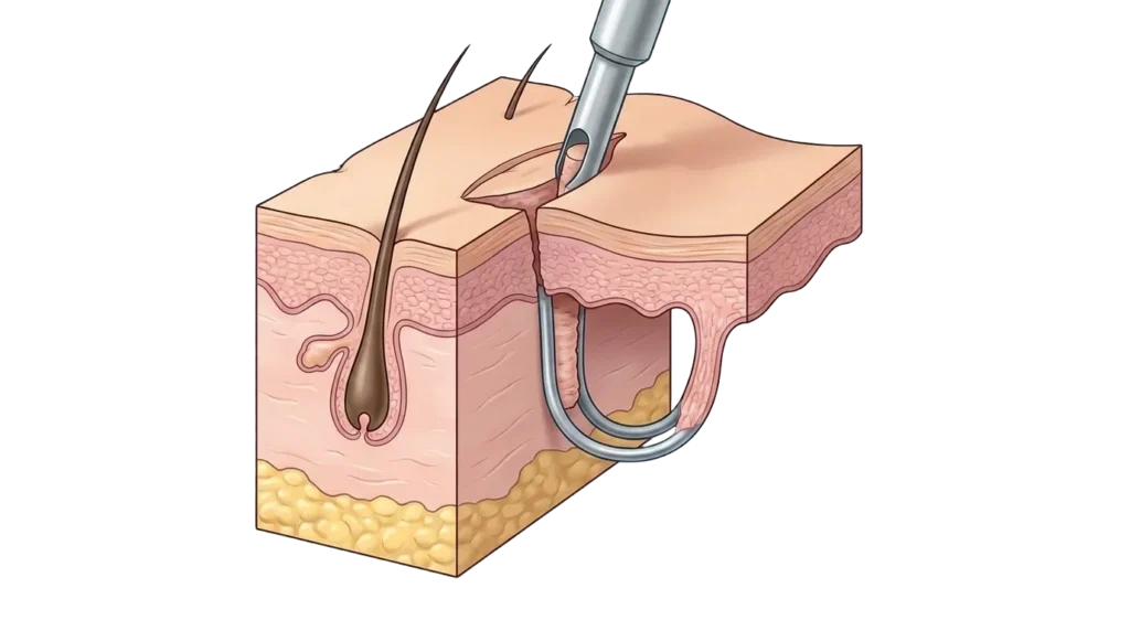 Illustration of a local flap repair after skin cancer removal