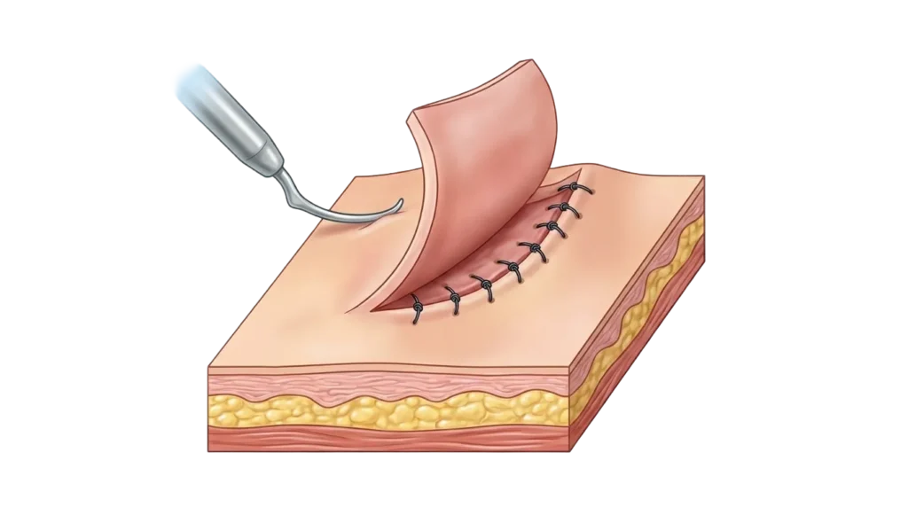 Illustration of a skin graft repair after skin cancer removal