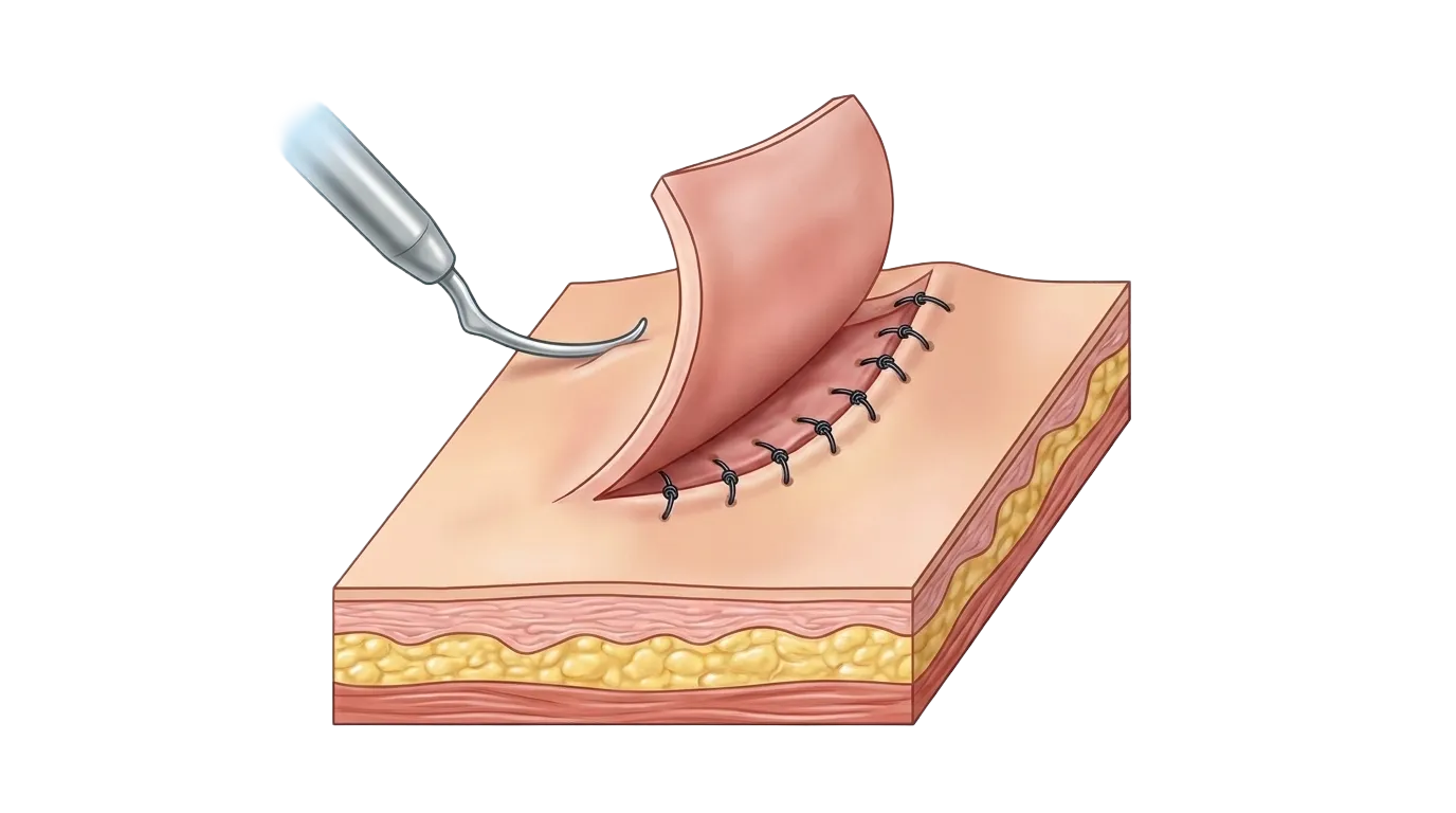 Illustration of a skin graft repair after skin cancer removal