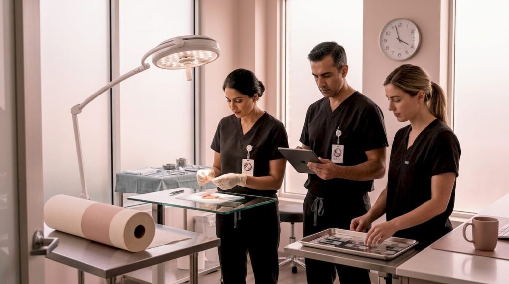 Dermatologic surgery team in operating room