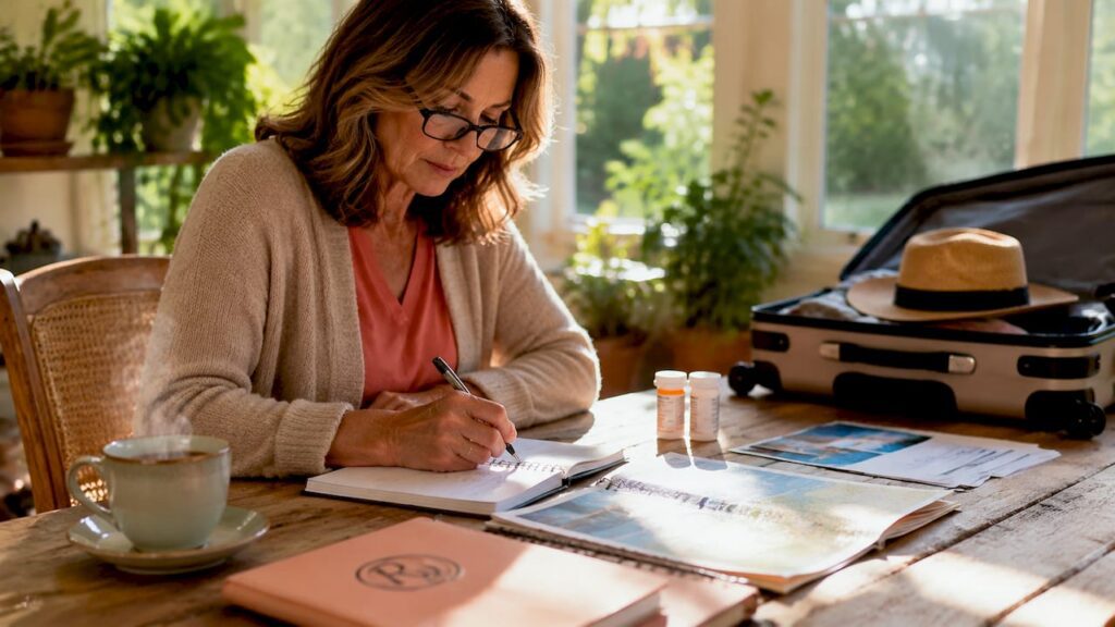 Patient preparing travel checklist at home