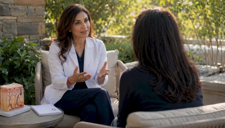 Plastic surgeon consulting with patient in clinic