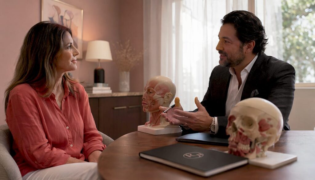 Patient consulting with facial reconstruction surgeon