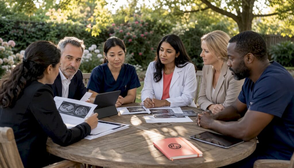 Multidisciplinary cancer team consulting patient case