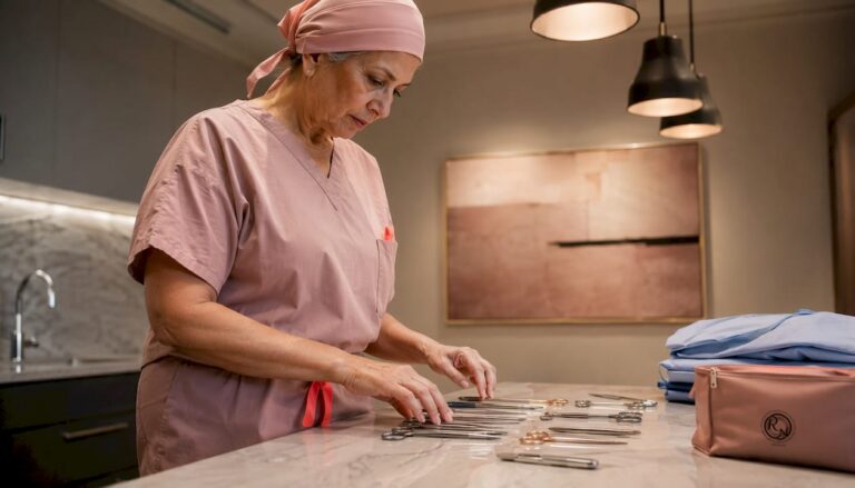 Surgeon preparing precise instruments for tumor removal