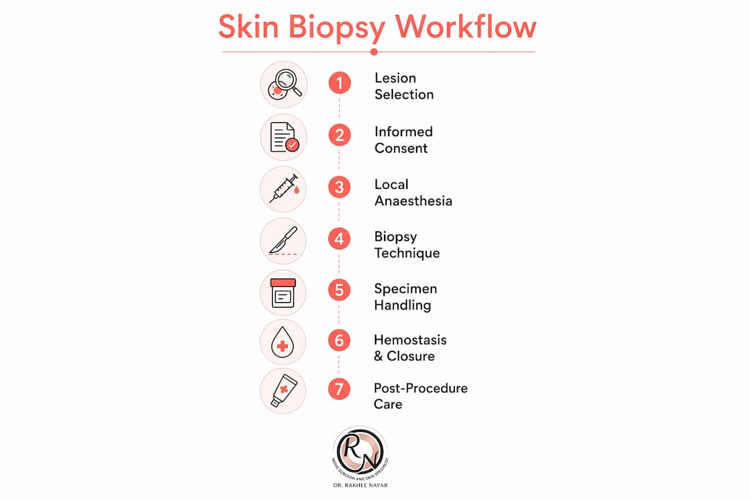 Infographic showing skin biopsy workflow steps